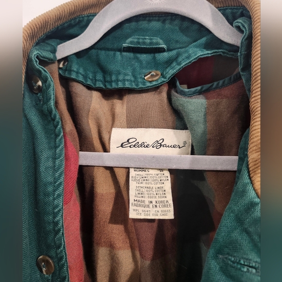 RARE VINTAGE EDDIE BAUER CHORE JACKET COAT MEDIUM GOOSE DOWN LINER GREEN BARN - Picture 15 of 16